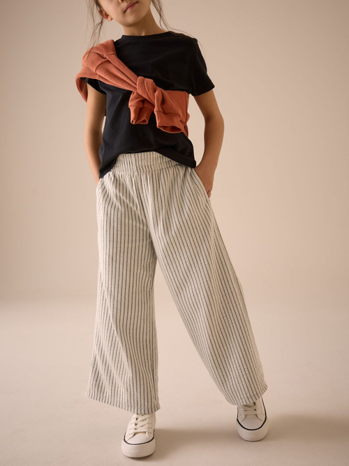 Брюки широкие для девочки Next E61-309, Кремовый, Черный