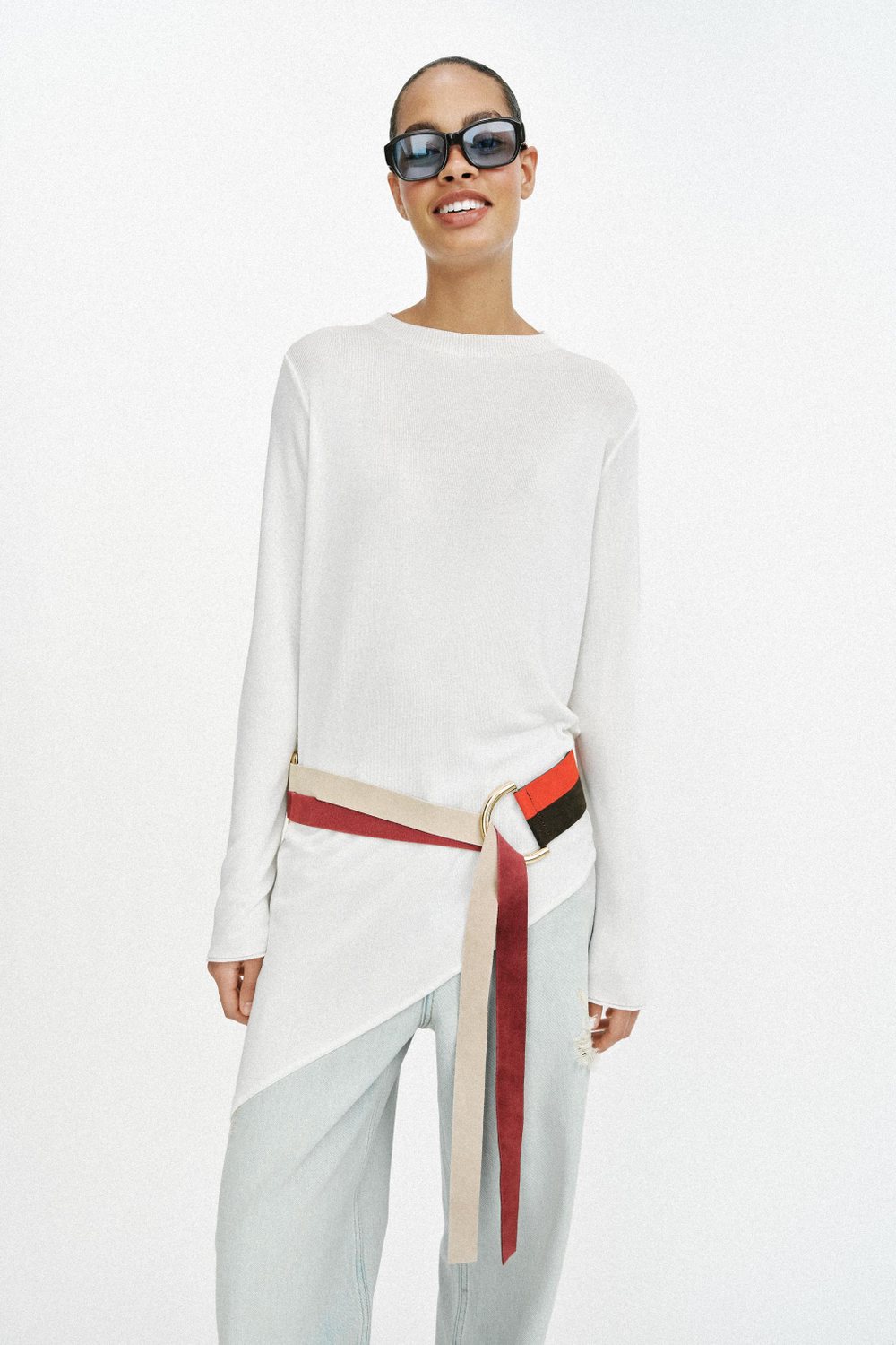 ZARA РЕМЕНЬ ИЗ 100% ЗАМШИ С ДВОЙНЫМИ РЕМЕШКАМИ, РАЗНОЦВЕТНЫЙ