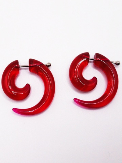 Серьги имитация растяжек 8мм, красные прозрачные