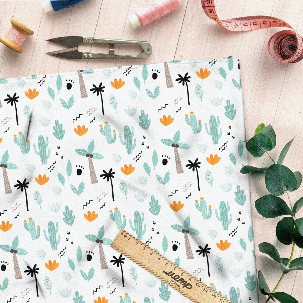 Ткань интерлок пальмы и кактусы