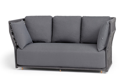 "Лугано" диван 3-местный плетеный из роупа, каркас алюминий темно-серый (RAL7024) муар, роуп темно-серый круглый, ткань темно-серая YB25-0027