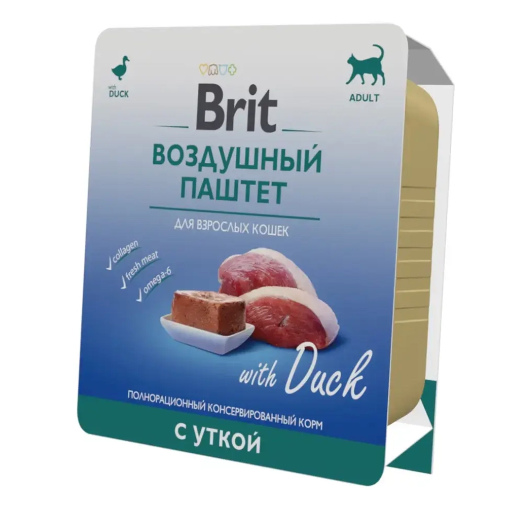 Brit premium, воздушный паштет для взрослых кошек, утка, 100г