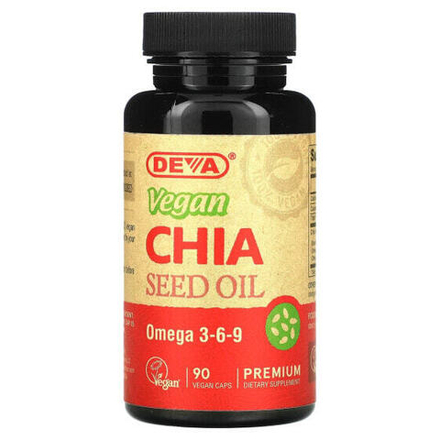 Суперфуды Deva, Веганское масло семян чиа премиального качества, 90 веганских капсул