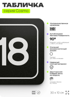 Таблички с номером офиса "Офис №18" на дверь, 30 х 10 см серия COSMO 3010, черная, Айдентика Технолоджи