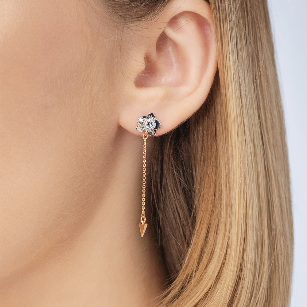 Серьги-пусеты «Орхидеи» (пожелание любви) из комбинированного золота с топазом