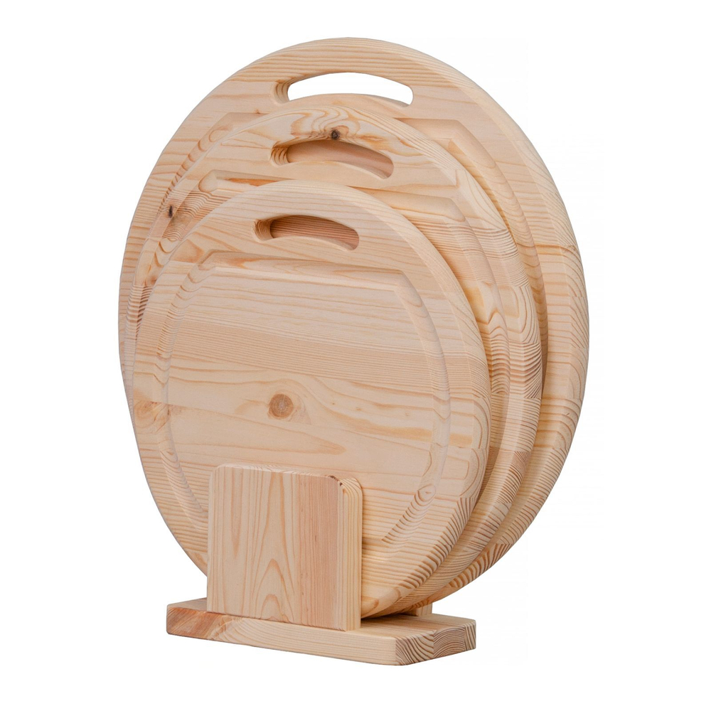 Доски разделочные круглые Лауро - набор на подставке 3 шт, из массива сосны