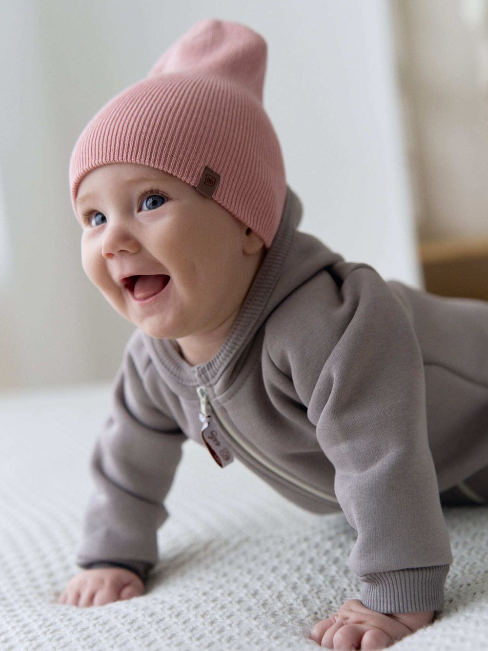 Шапка хлопковая двухслойная "Пыльная роза" 0+