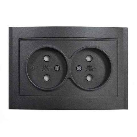 Розетка двухместная UNIVersal серия "Бриллиант" б/з, з/ш, 16А, 220В, Графит  (1/100)