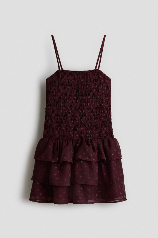 H&M Платье со складками и воланами, малиновый