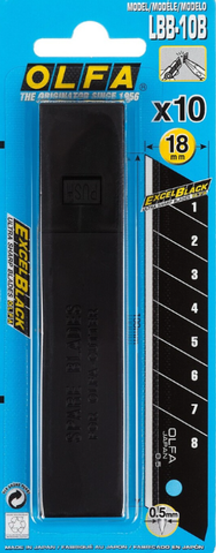 Лезвие сменные, OLFA  BLACK MAX сегминтированное, 18х100х100х05мм, (10шт/1уп/6уп)