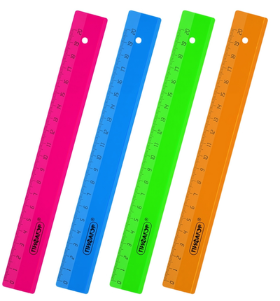 Линейка пластик 20см. неоновая, прозрачная, цвета разноцветный принт (ПИФАГОР)