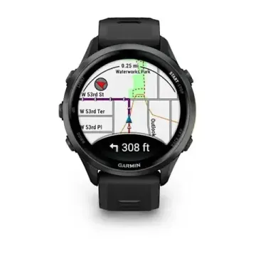 Умные часы Garmin Forerunner 970 угольно-серый DLC Titanium с черным корпусом и черным/прозрачным белым ремешком