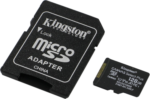Kingston <SDCS2/128GB> microSDXC Memory Card 128Gb A1 V10 UHS-I U1  + microSD-->SD  Adapter