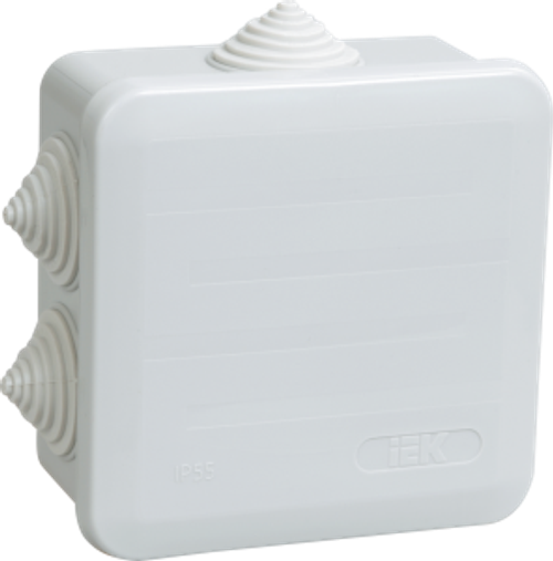 Коробка распаячная КМ41255 для открытой проводки безгалогенная (HF) 100х100х50мм с защелкивающейся к