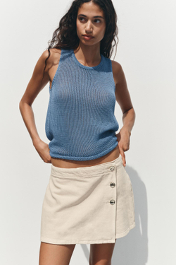 ZARA ТРИКОТАЖНЫЙ ТОП ИЗ 100% ХЛОПКА, СИНИЙ