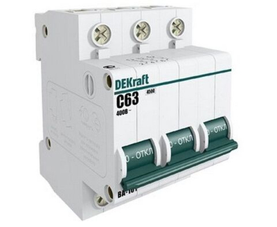 Автоматический выключатель Dekraft ВА-101 (11084DEK) 3P 63А тип С 4,5 кА 400 В на DIN-рейку