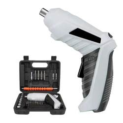 Отвертка электрическая аккумуляторная с набором бит 47 штук. Шуруповерт аккумуляторный. Электроотвертка. Серый