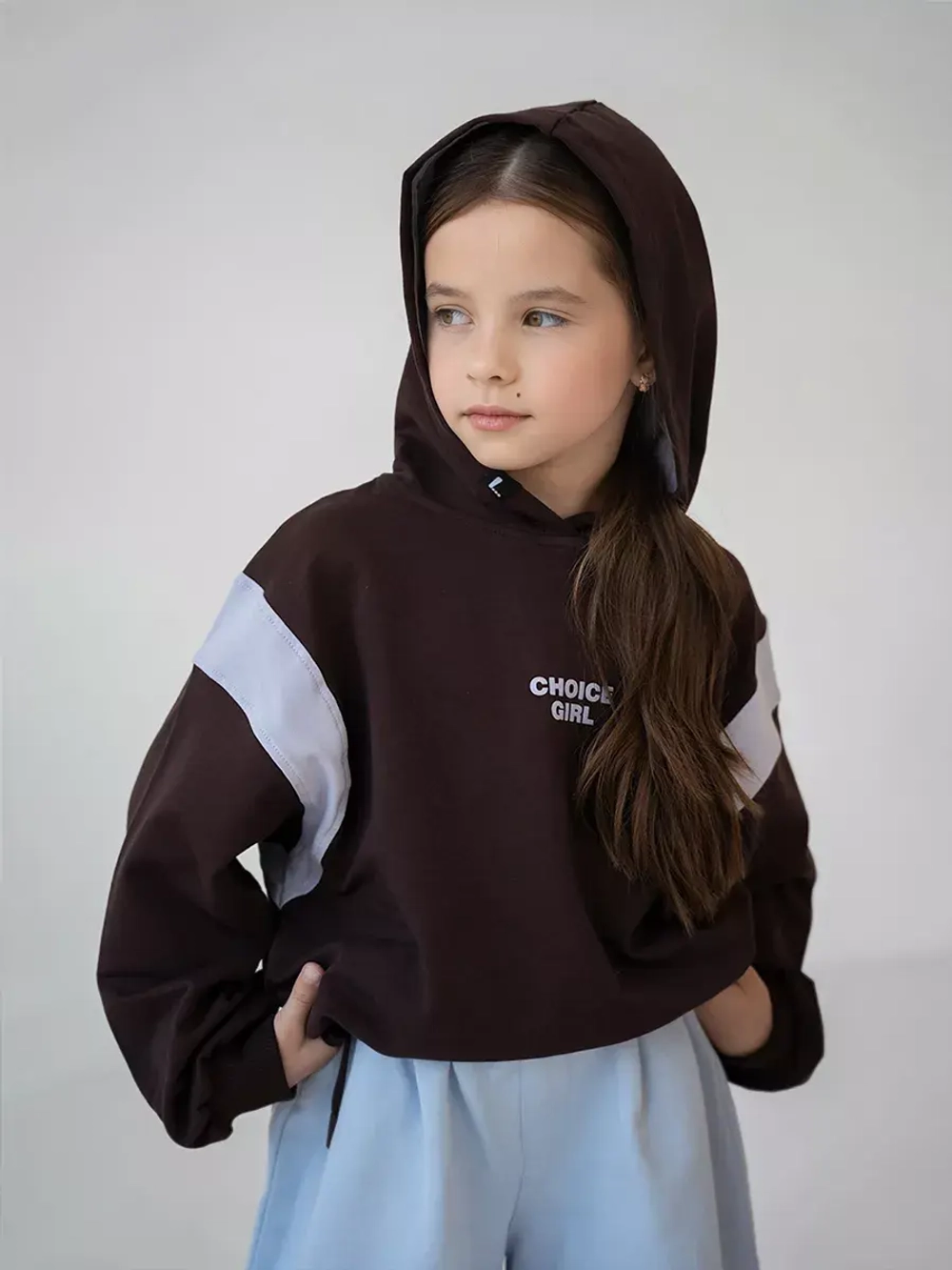 Худи для девочки коричневый с завязками