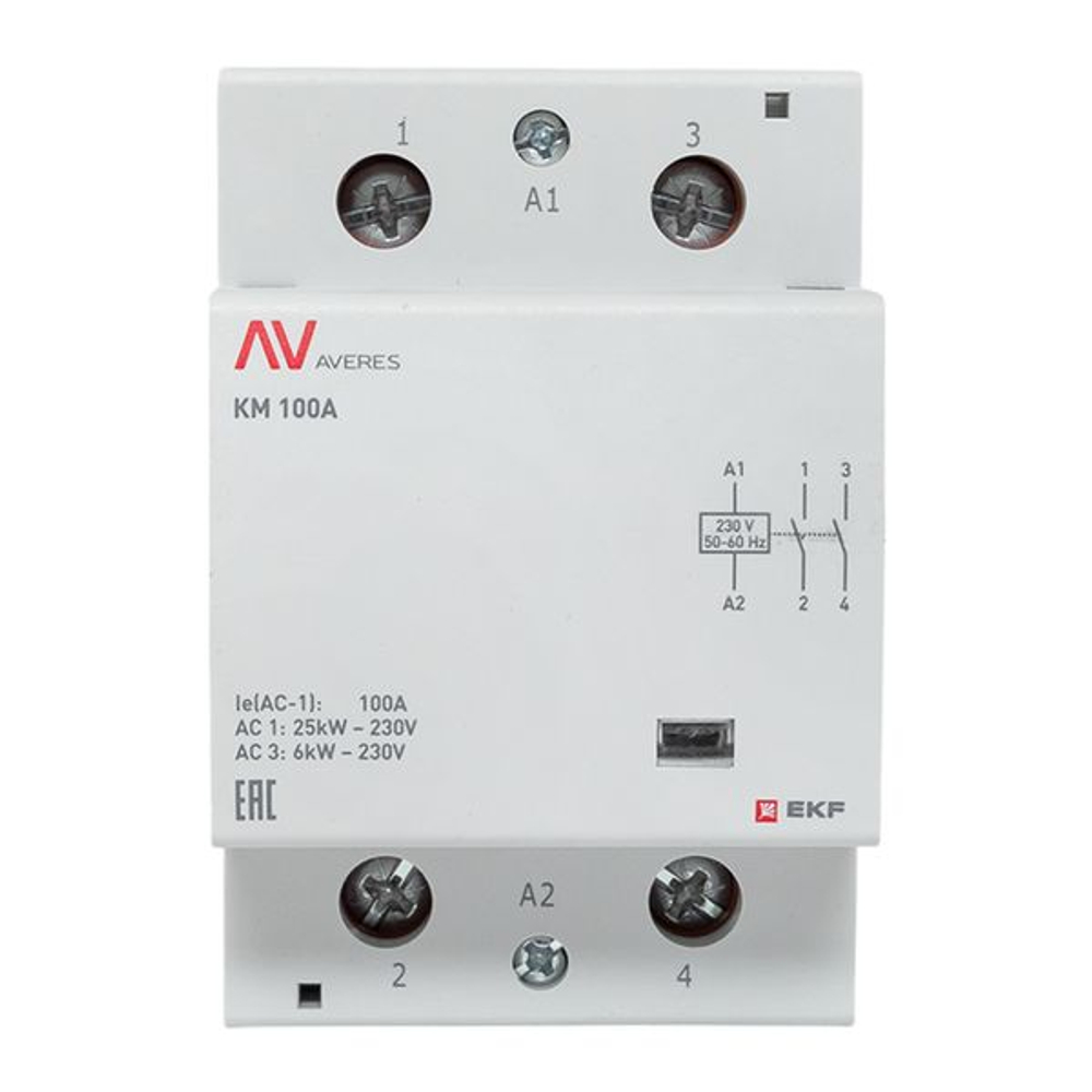 Контактор модульный КМ 100А 2NO 230В АС (3 мод.) AVERES EKF