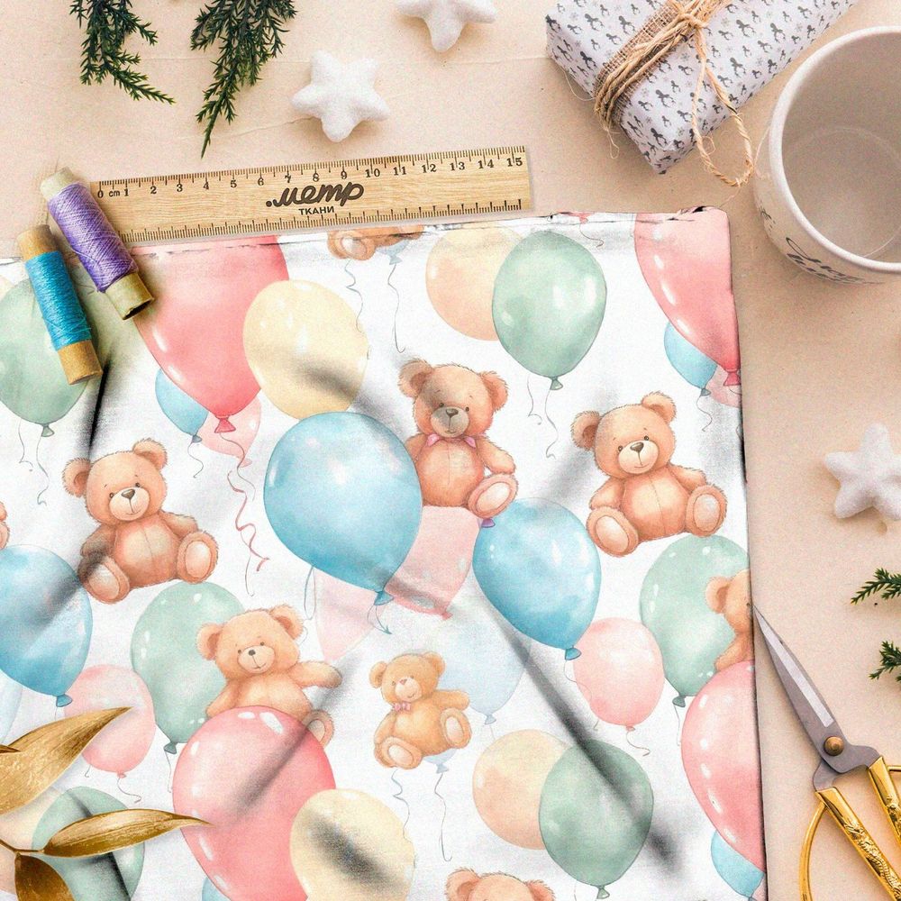 Ткань Барби игрушечные медведи с разноцветными шарами