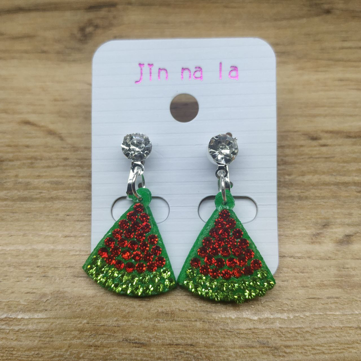 Клипсы на фетре Арбузная долька стразы кристалл металл серебристый