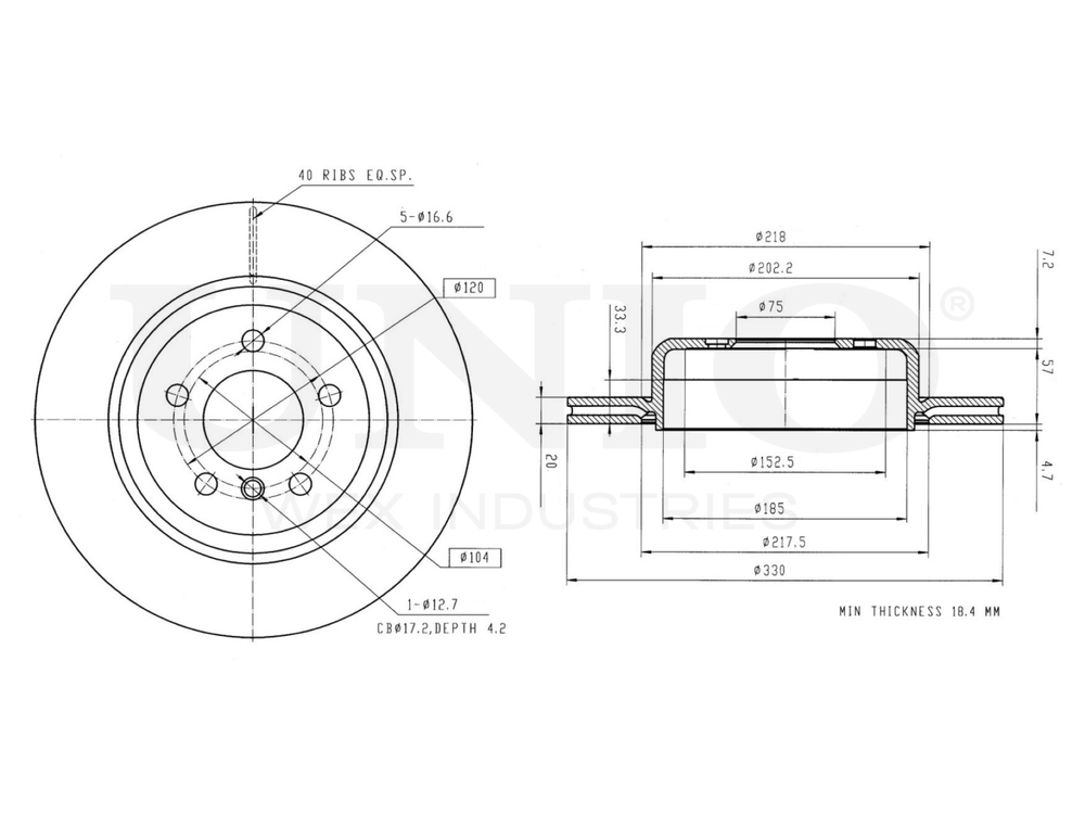 Диск тормозной задний UNIO BRD-20607