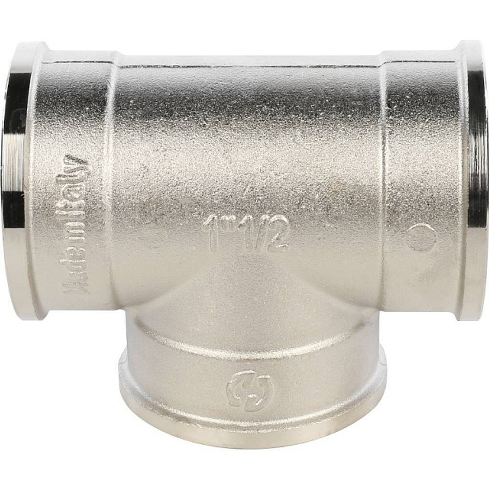 Тройник с внутренней резьбой STOUT SFT 0020 - 1"1/2 (для стальных труб, латунь никелированная)