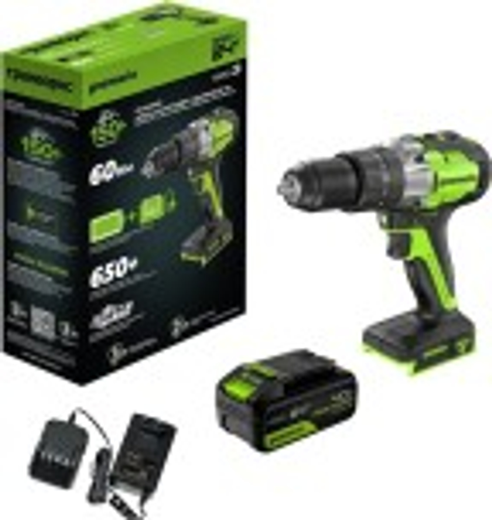 Дрель-шуруповерт аккумуляторная GREENWORKS GD24DD60 ударная, 24V, АКБ 4Ач и ЗУ 3704107CUB