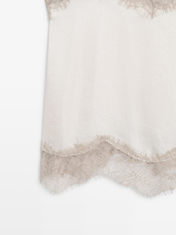 Massimo Dutti Топ из жатой ткани, бежевый