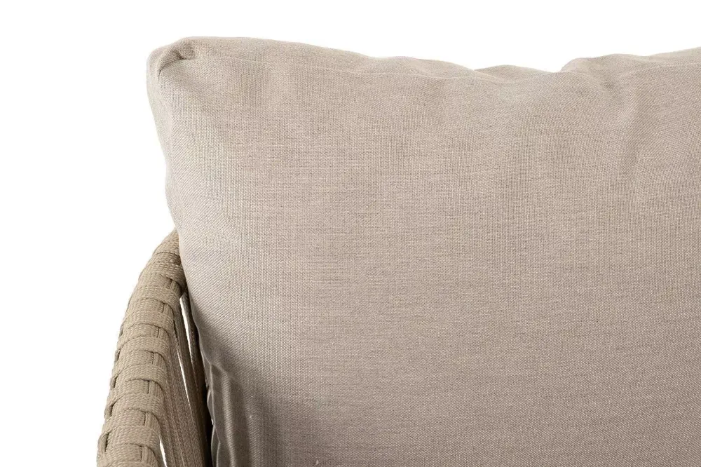 "Мальорка" диван 3-местный плетеный из роупа, основание дуб, роуп серо-коричневый 23мм, ткань бежевая 052