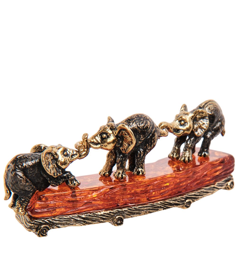 AM-3260 Фигурка «Слоны Друзья» (латунь, янтарь)