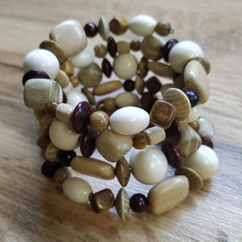 Браслет на пружине, дерево, цвет ассорти, ширина 50 мм