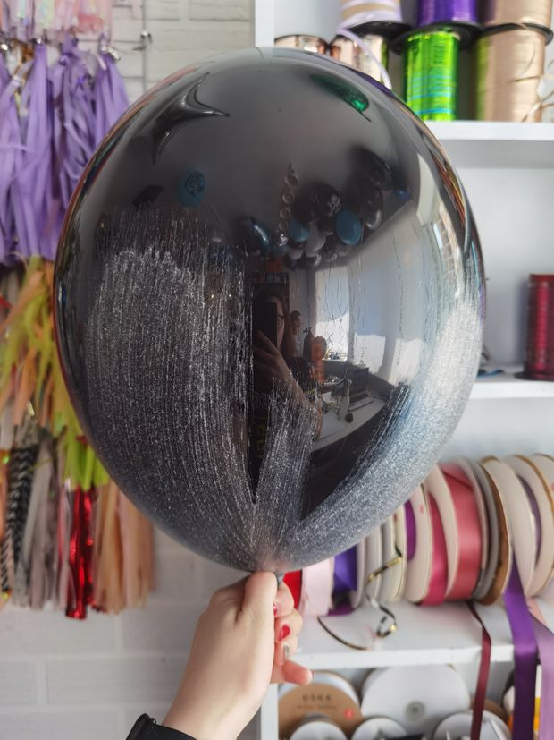 Шар Браш 30 см черный + серебро (БГ-17)