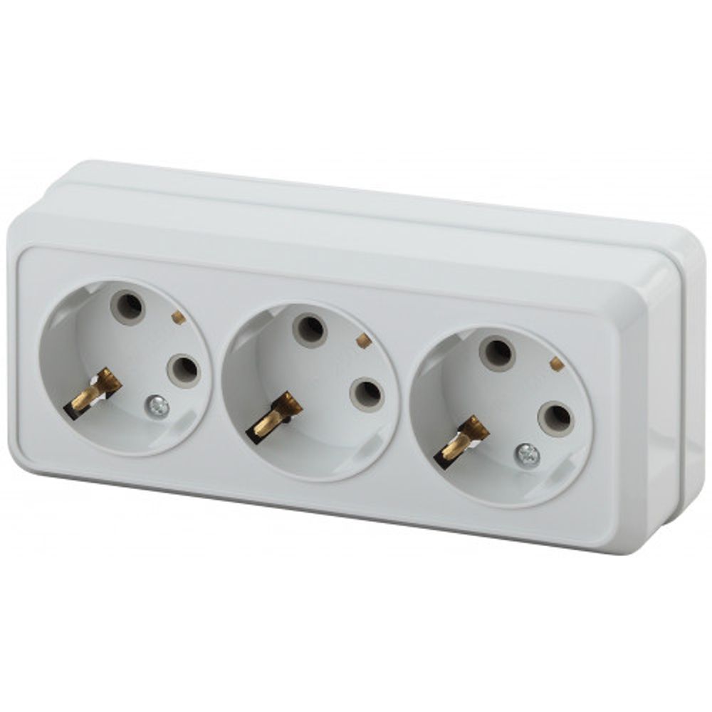 Розетка Intro Quadro 2-206-01 с заземлением тройная 3х2P+E 16А-250В IP20 ОУ белый