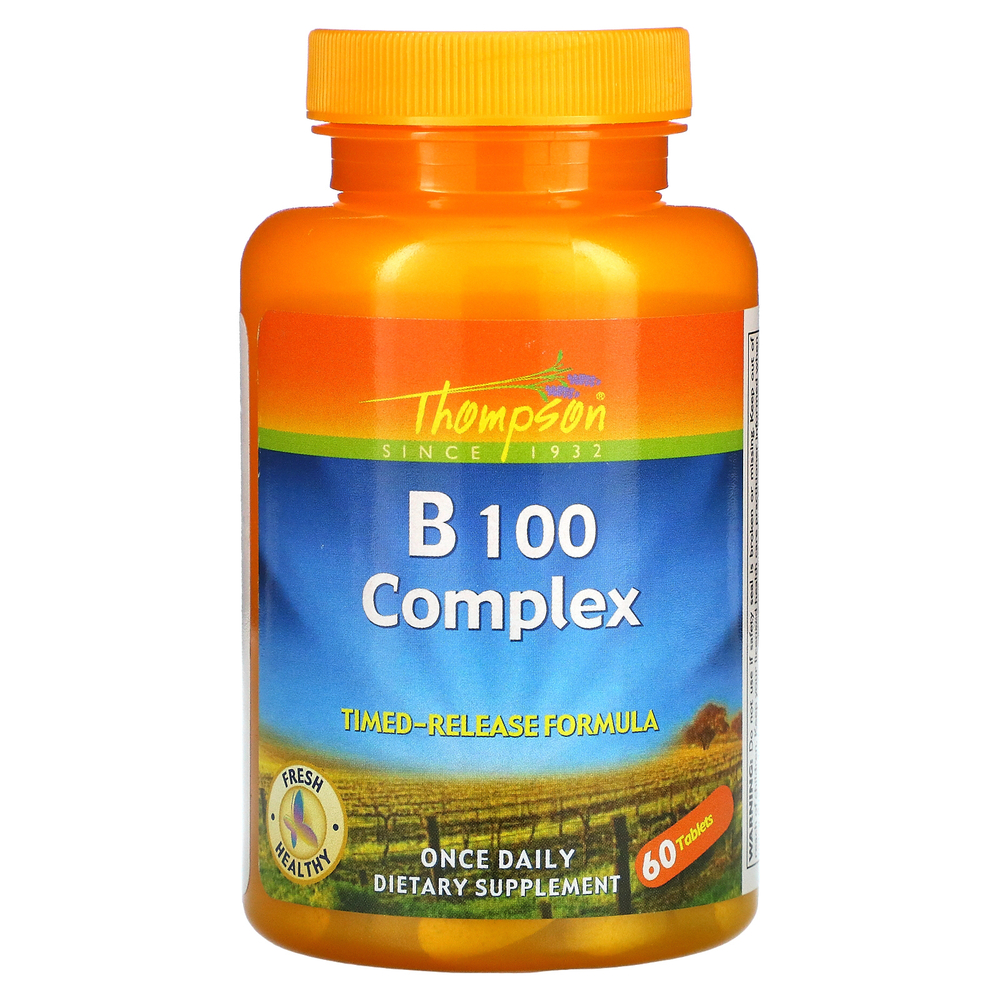 Thompson, B 100 Complex, комплекс витаминов группы В, 60 таблеток