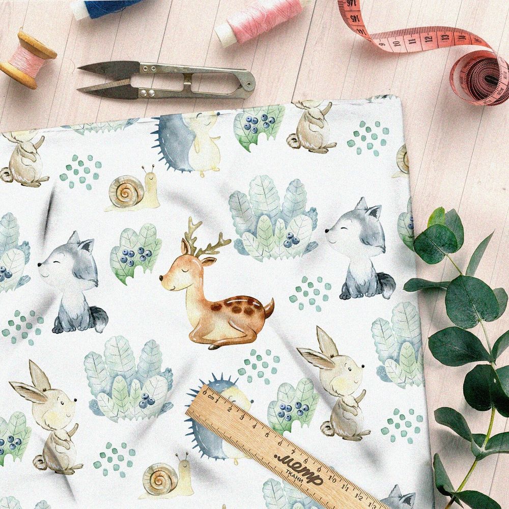 Ткань интерлок акварельные зверьки