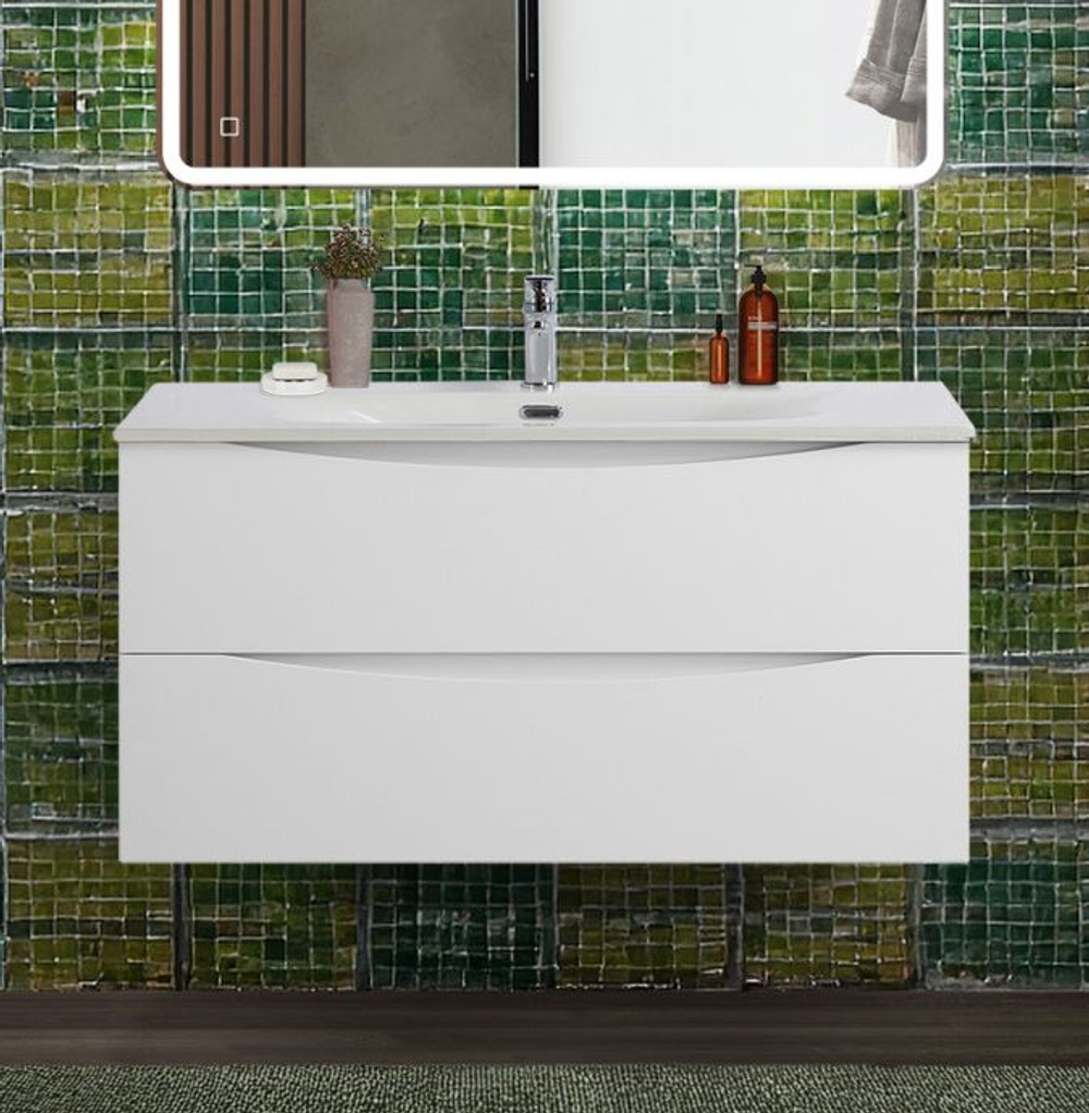 Тумба с раковиной подвесная BelBagno MARINO-CER-N-1000-2C-SO-BO-P Bianco Opaco, раковина белая BB-8099-100