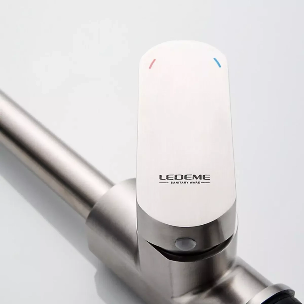 Смеситель для кухни высокий с гайкой LEDEME L74016 нержавеющая сталь