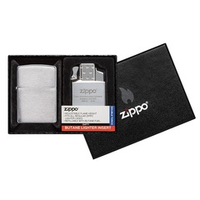 Набор Zippo (зажигалка Zippo 200 Brushed Chrome и газовый вставной блок с двойным пламенем)