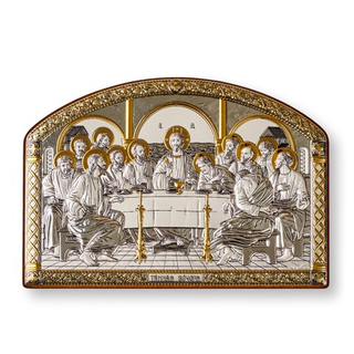 Тайная Вечеря, икона арочная без рамки, лик металл, красное дерево, 115х160