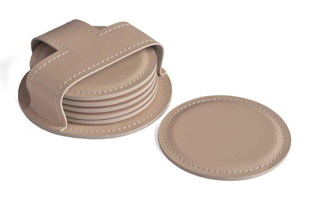набор из 6 бежевых кожаных бирдикелей