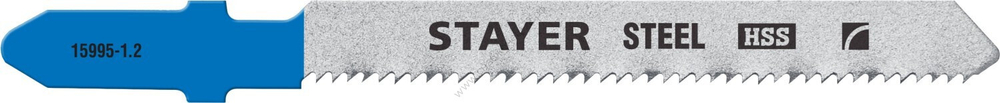 STAYER T218A, T-хвост., HSS сталь, фигурный рез по металлу толщиной 0,9-3мм, шаг зуба 1,2мм, раб. длина 50мм, 2шт, Полотна для лобзика (15995-1.2)