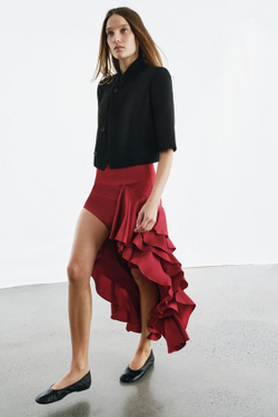 ZARA ЮБКА МИДИ С ВОЛАНАМИ — ZW COLLECTION, КРАСНЫЙ