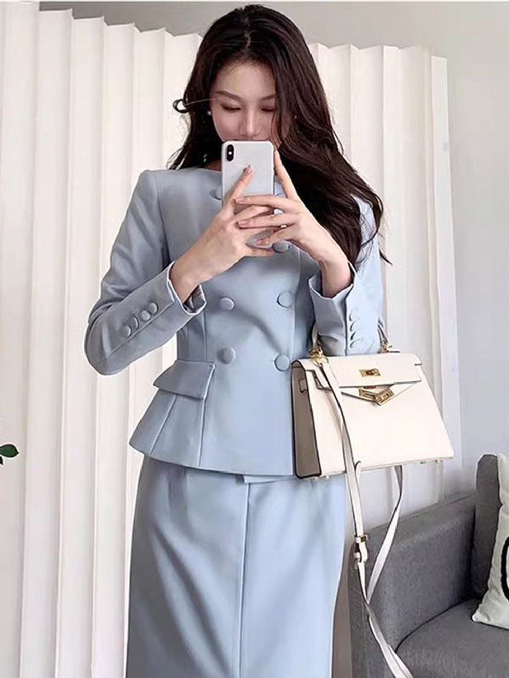 Костюм женский (жакет с баской и юбка-миди)