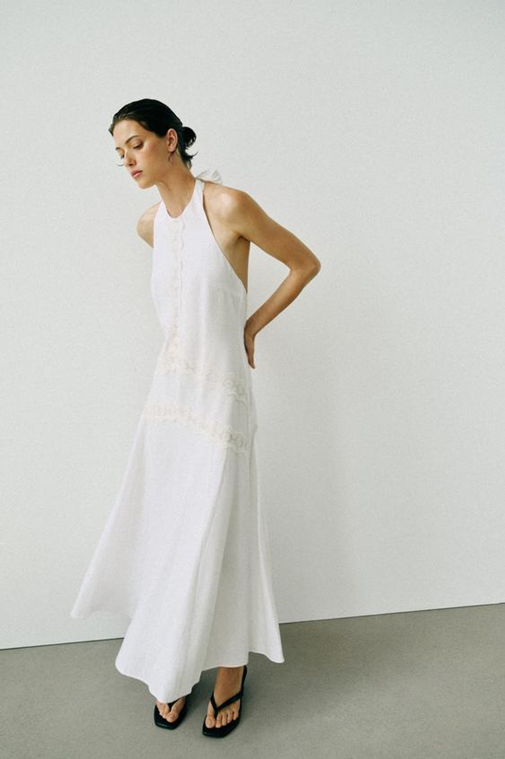 ZARA ПЛАТЬЕ МИДИ ИЗ СМЕСОВОГО ЛЬНА, БЕЛЫЙ