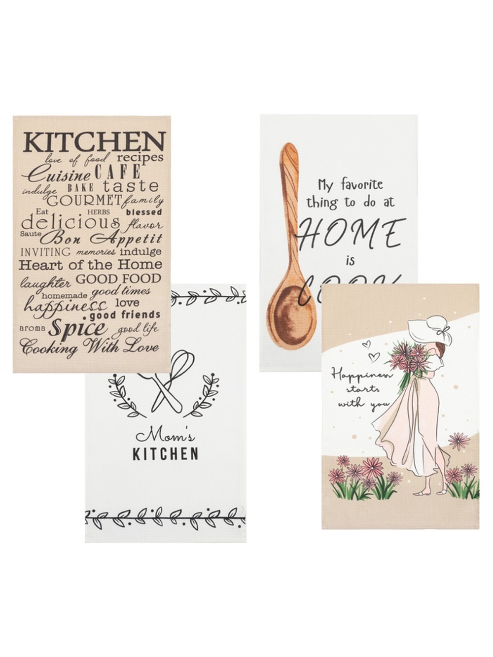 Набор кухонных полотенец Доляна Happiness, 35×60 см -4 шт., 100% хлопок, вафля 160 г/м²