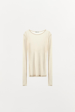 ZARA ФУТБОЛКА ИЗ ЛИОЦЕЛЛА С ДЕТАЛЬЮ НА СПИНКЕ, ЖЕЛТОВАТО-БЕЛЫЙ