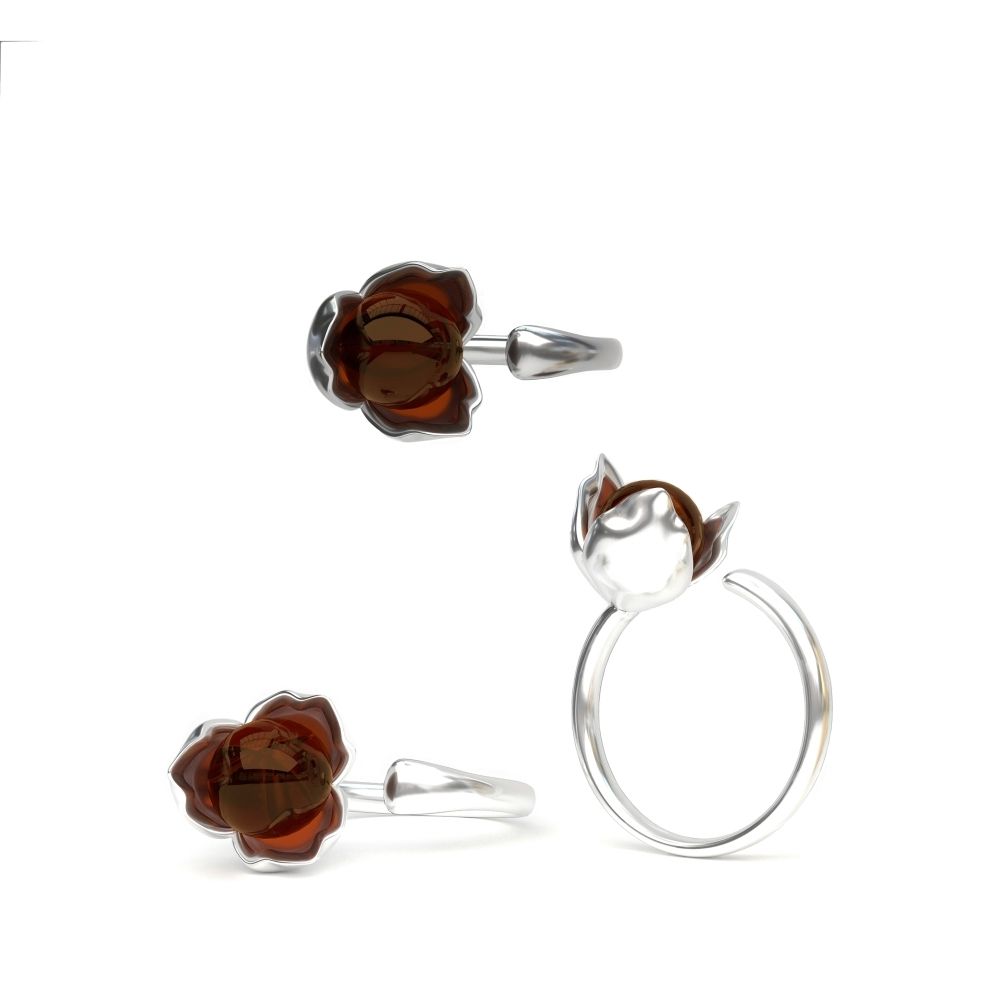 Кольцо Закрытый бутон с вишневым янтарем