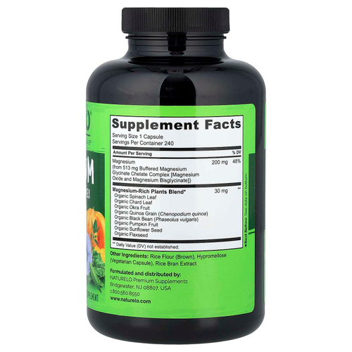 NATURELO, Комплекс глицината магния и хелата, 240 вегетарианских капсул