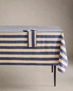 ZARA HOME БАЗОВАЯ СКАТЕРТЬ В ПОЛОСКУ, ЭКРЮ/СИНИЙ